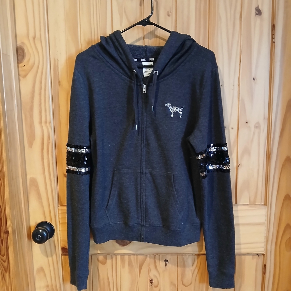 Victoria's Secret PINK Sequin Logo Hoodie Size Medium
